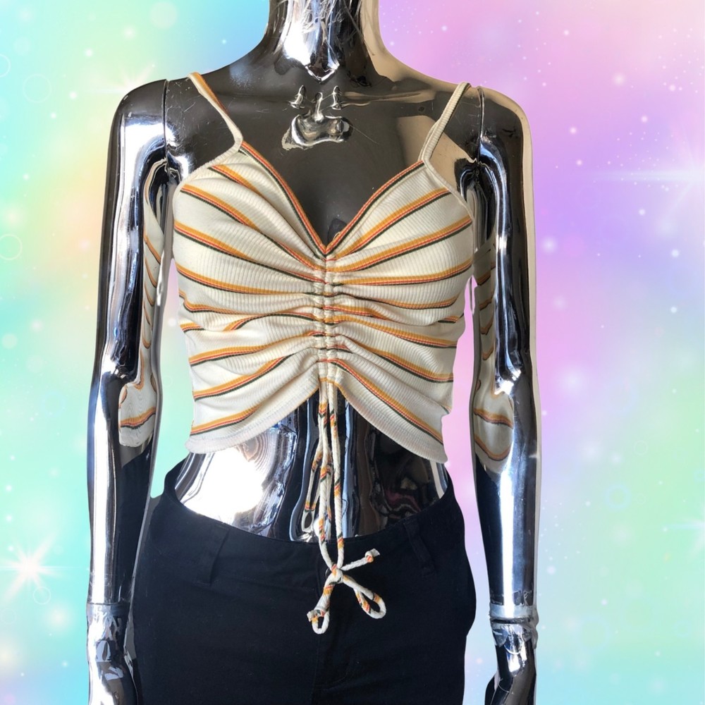Strip Tank Top -Retro Stripe Adjustable Crop Top